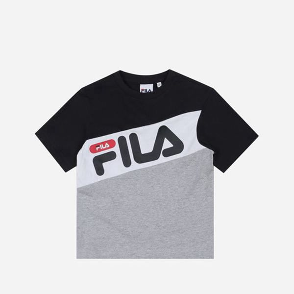 Fila Uno Crew Neck S/S Girl's T-Shirts - Black/Grey,NZ 457-83046